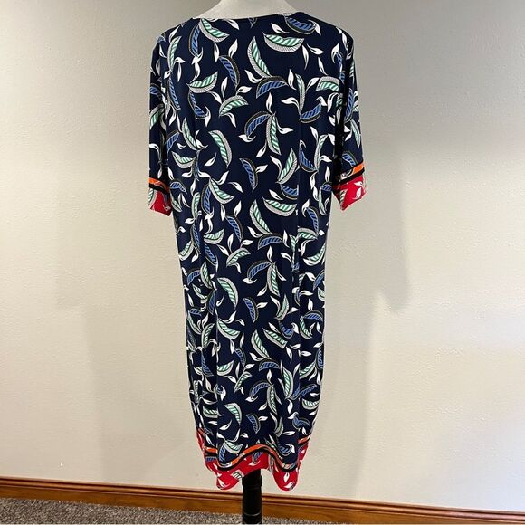 Navy Leaf Print Long sleeve plus size stretchy dress size 1XL - Picture 5 of 11